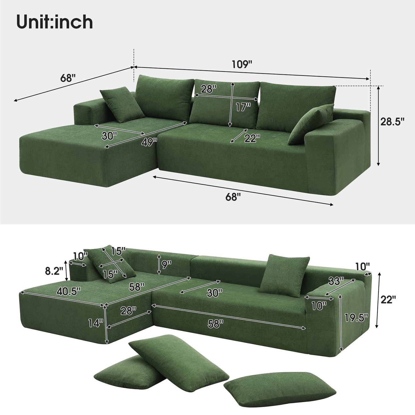 Wesley 2 Piece L Shaped Sectional Sofa with 2 Pillows