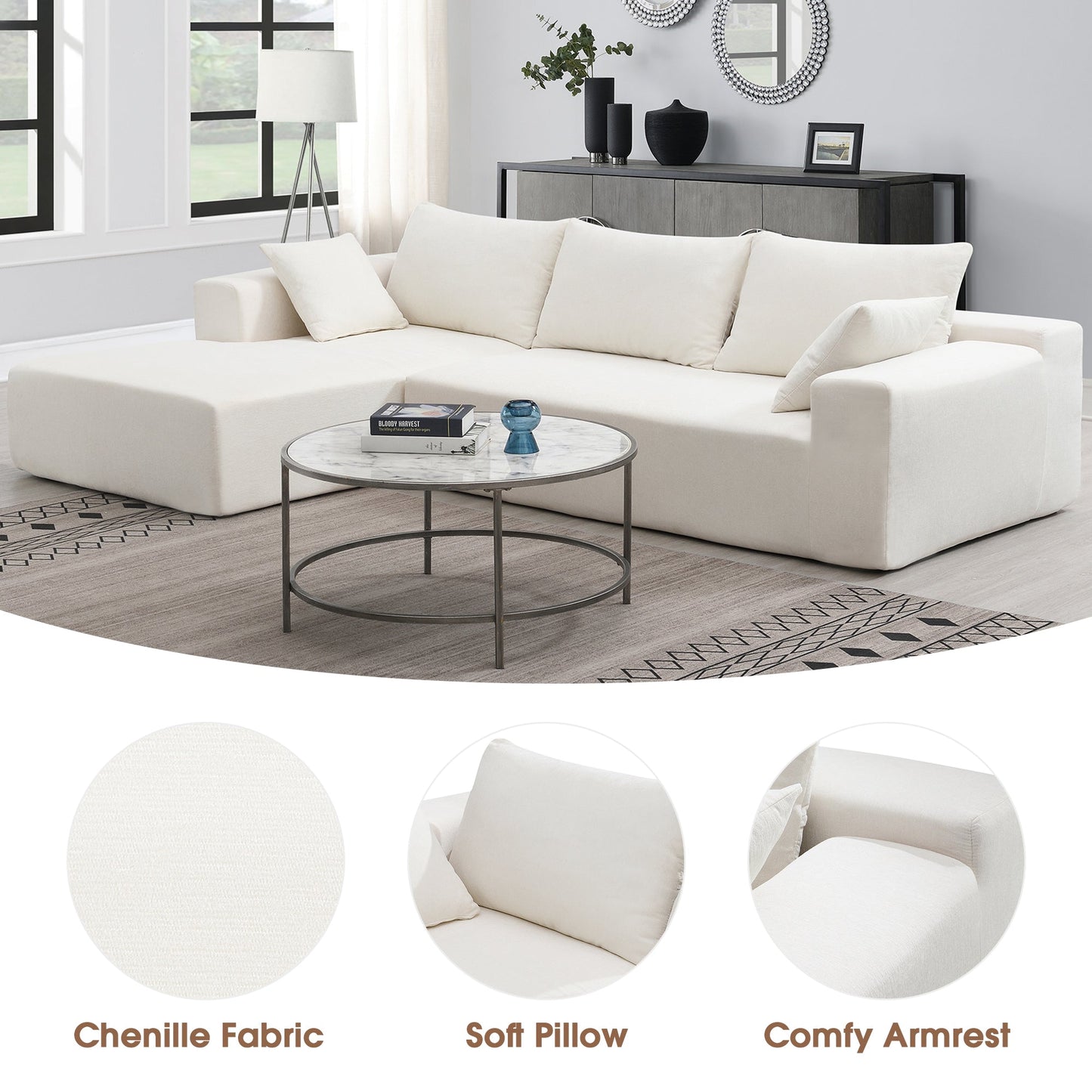 Wesley 2 Piece L Shaped Sectional Sofa with 2 Pillows