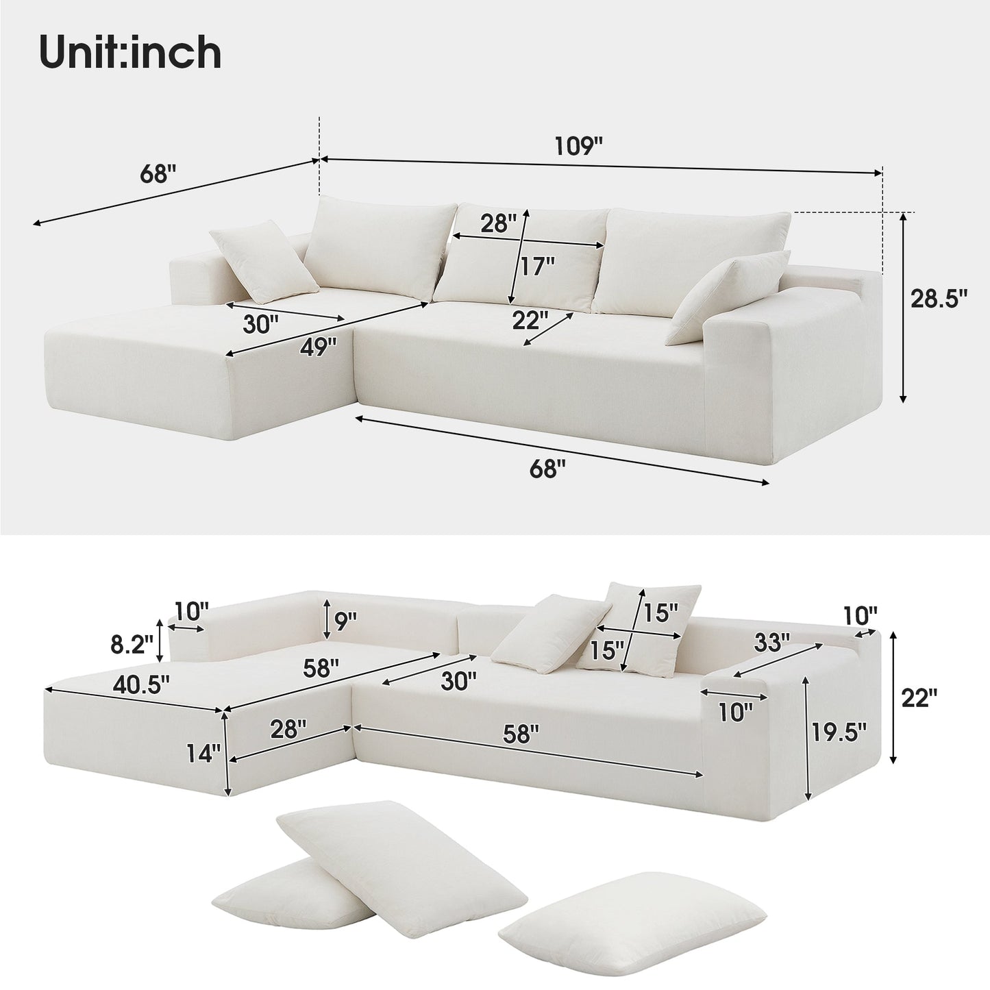 Wesley 2 Piece L Shaped Sectional Sofa with 2 Pillows