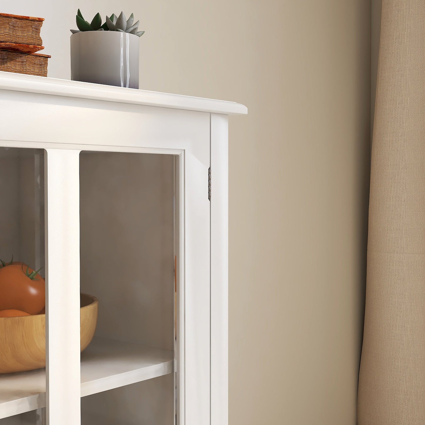 Whimsical Buffet Cabinet with Double Glass Doors and Unique Bell Handle