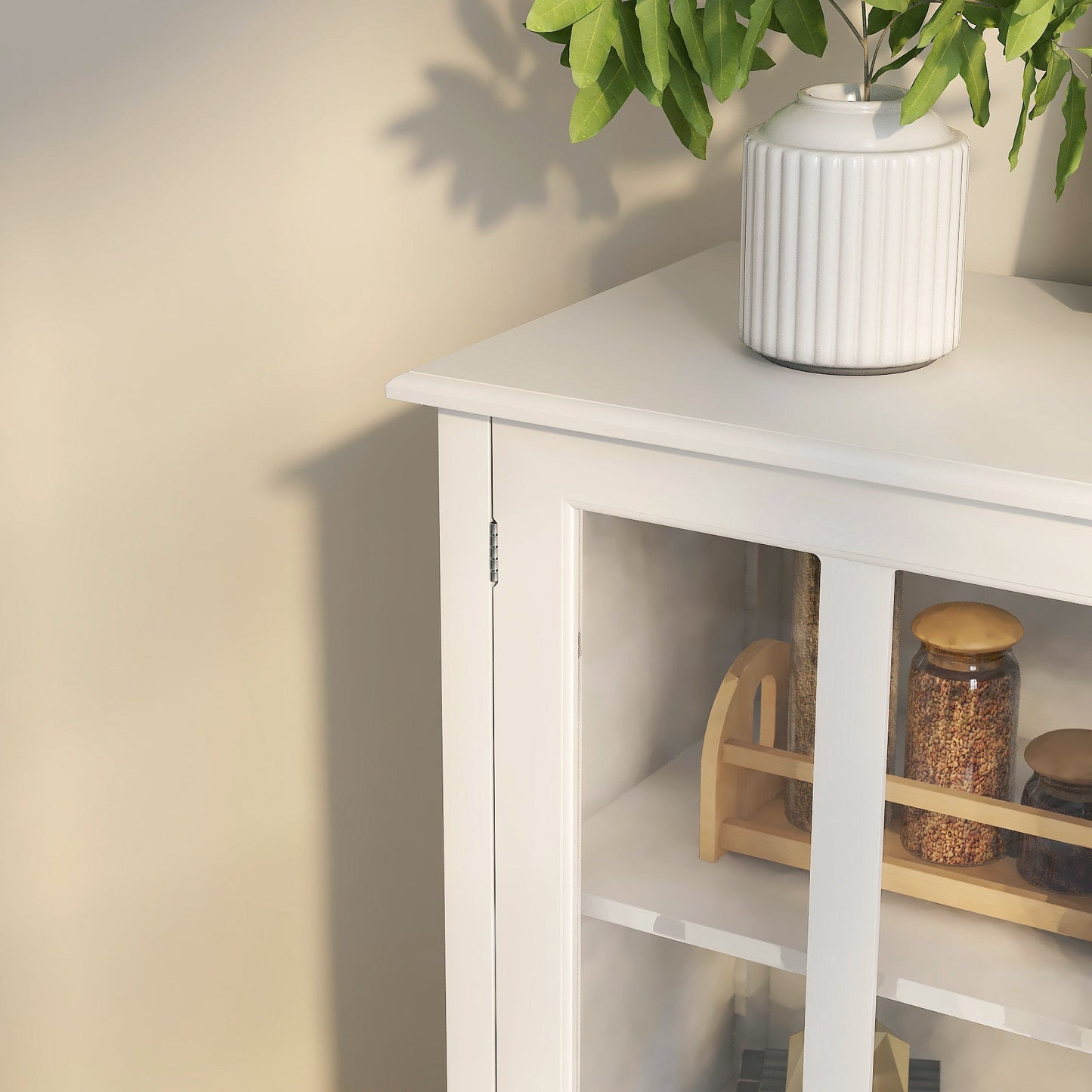 Whimsical Buffet Cabinet with Double Glass Doors and Unique Bell Handle