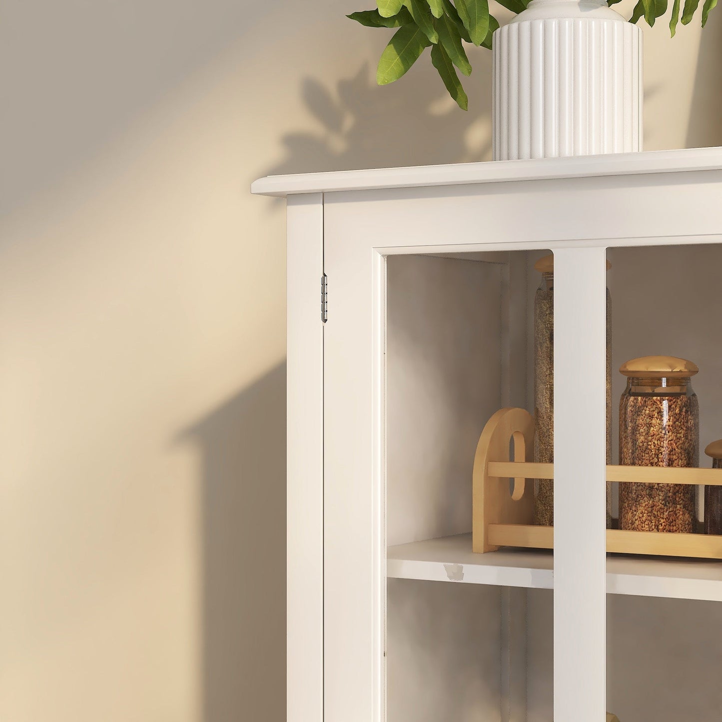 Whimsical Buffet Cabinet with Double Glass Doors and Unique Bell Handle