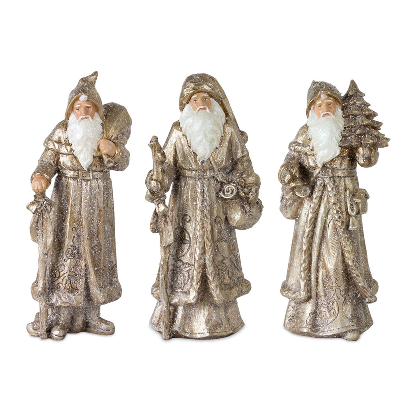 Woodland Santa with Gold Finish, Set of 3