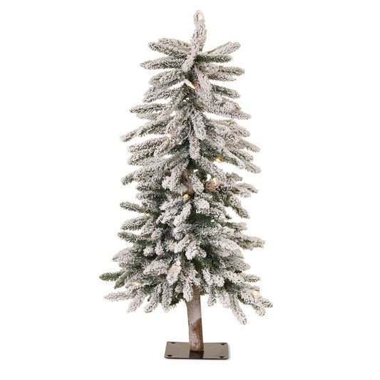LED Flocked Alpine Pencil Tree with Metal Base 3'