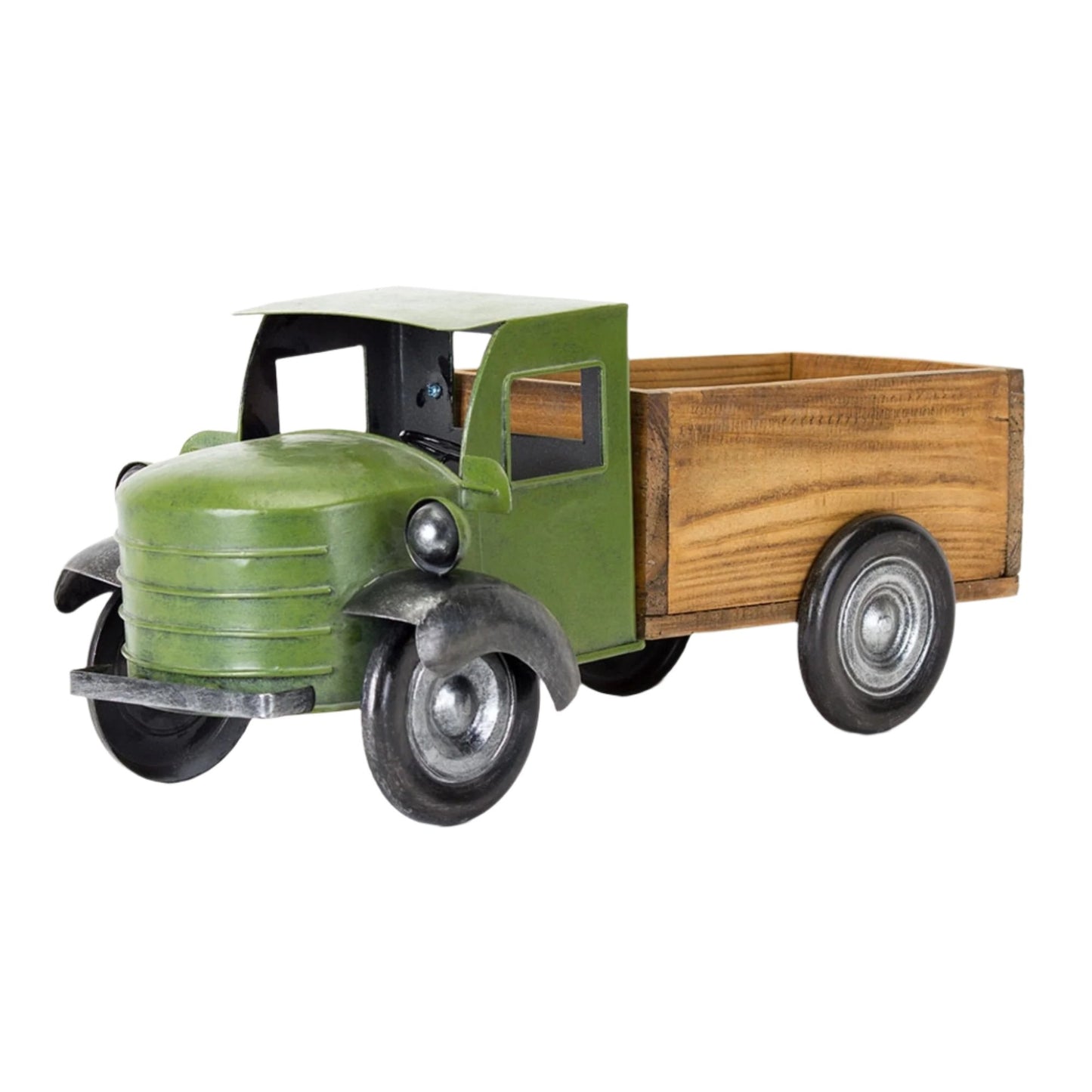 Vintage Style Metal Pick Up Truck with Wood Bed 18"