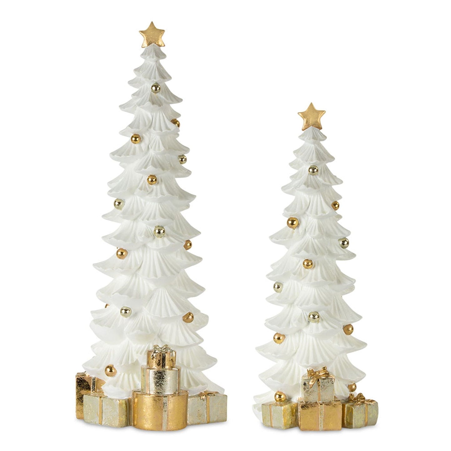 Gold and White Christmas Tree with Packages, Set of 2