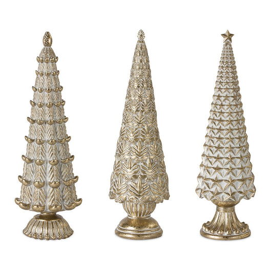 Geometric Holiday Tree with Gold Finish, Set of 3