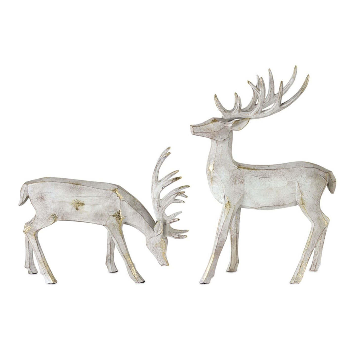Gold Brushed Winter Deer Figurine, Set of 2