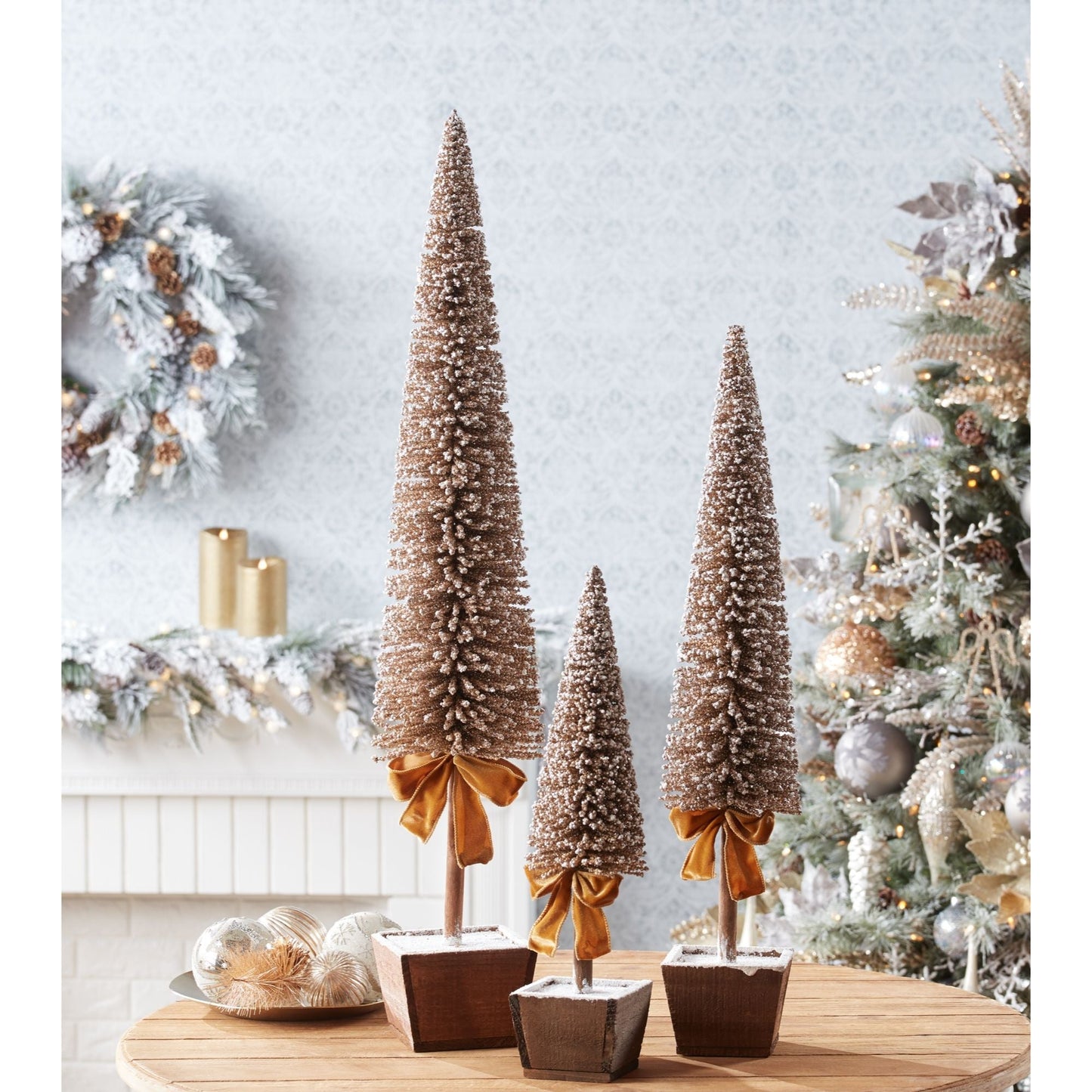 Potted Bottle Brush Pine Tree, Set of 3