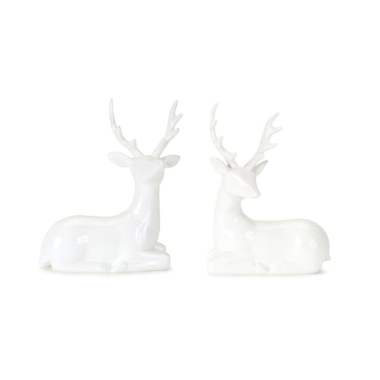 Modern White Winter Deer Figurine, Set of 2