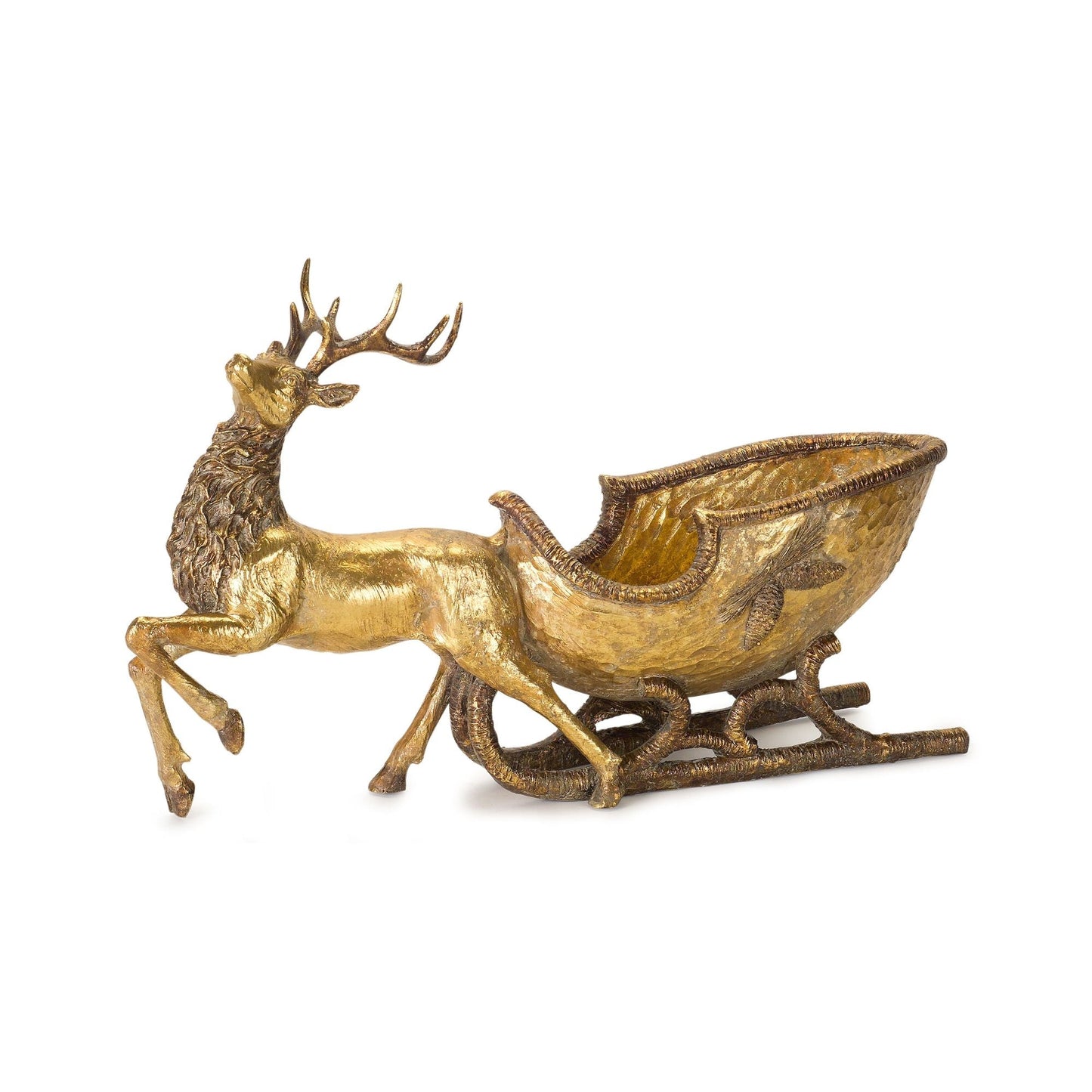 Bronze Metal Deer with Sleigh Display 19"L
