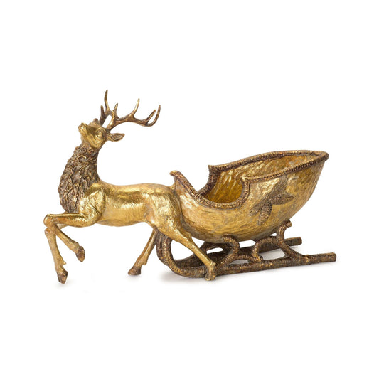 Bronze Metal Deer with Sleigh Display 19"L