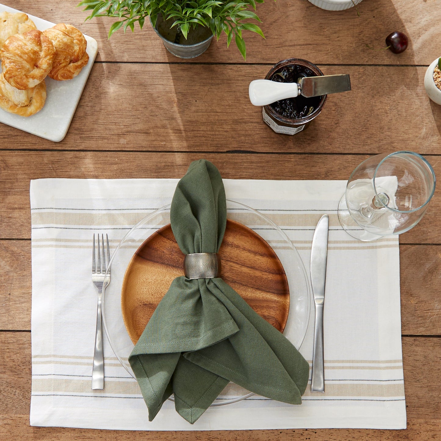 White Chambray French Stripe Placemats, Set Of 6
