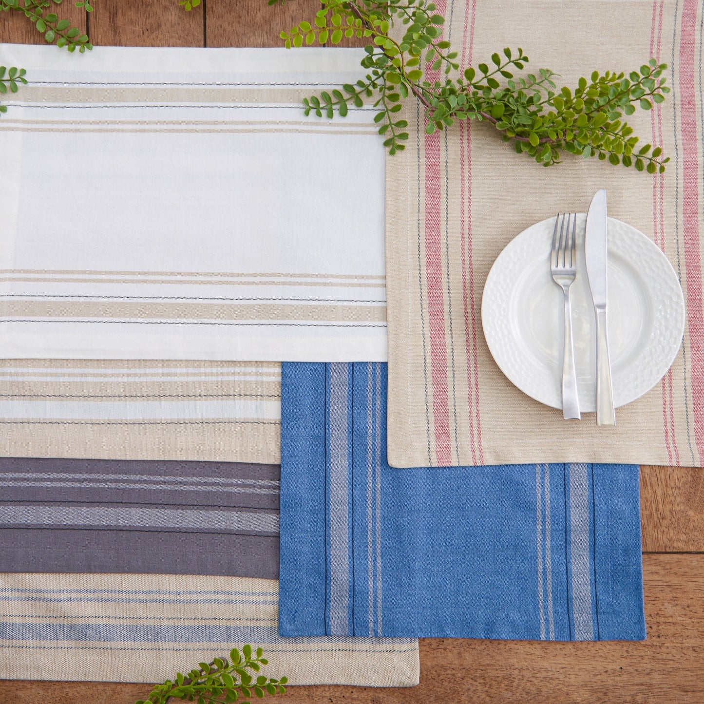 White Chambray French Stripe Placemats, Set Of 6