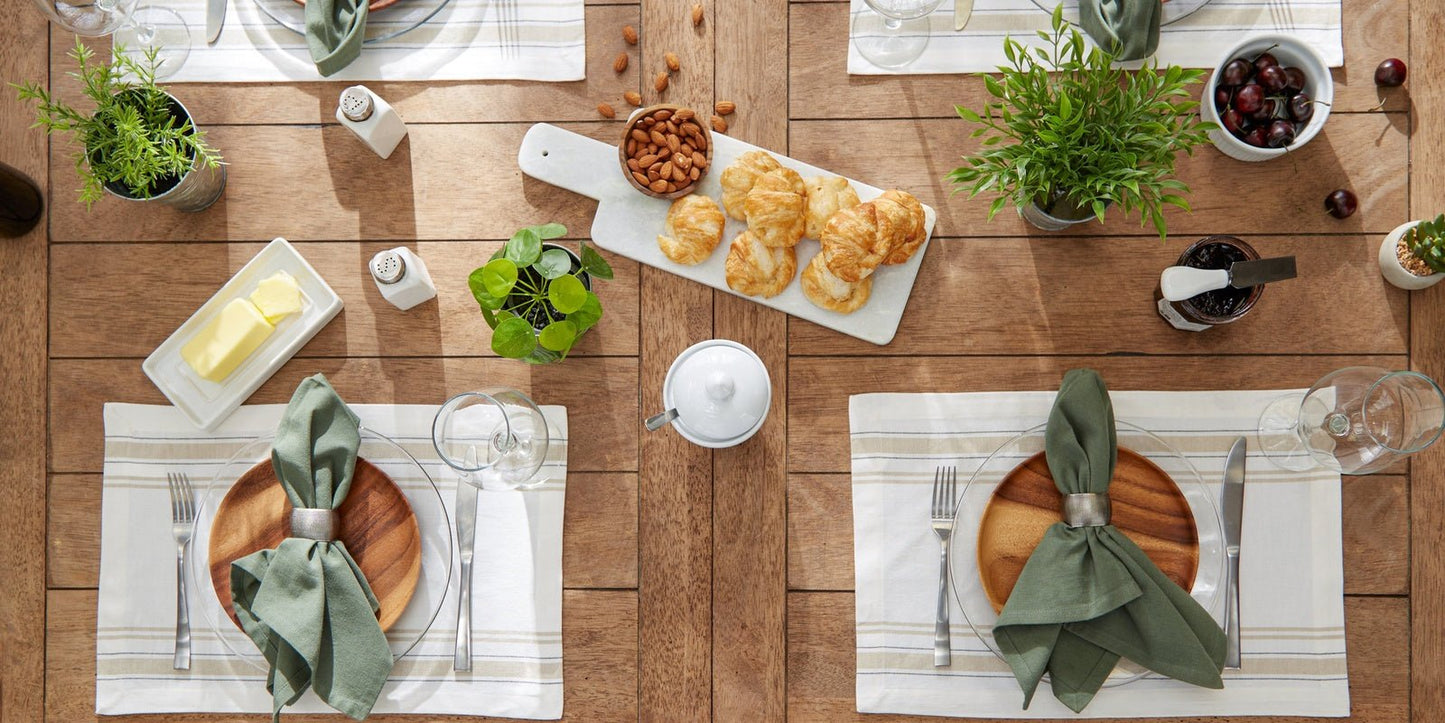 White Chambray French Stripe Placemats, Set Of 6