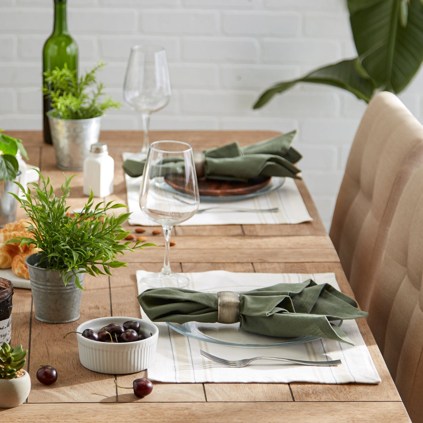 White Chambray French Stripe Placemats, Set Of 6