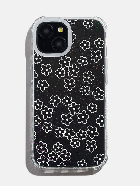 White Flower Outline Glitter Shock iPhone Case