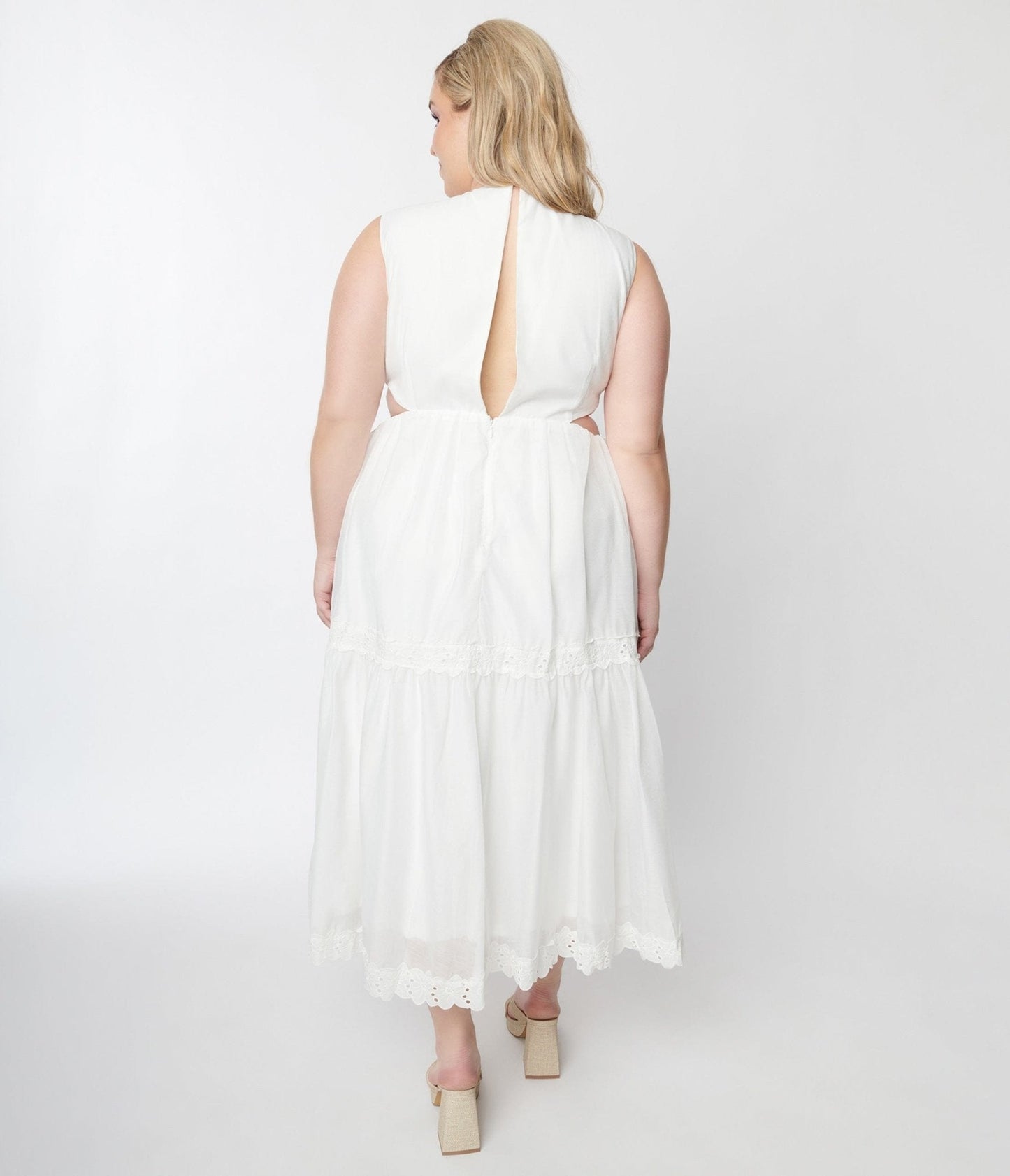 White Lace Front Midi Dress