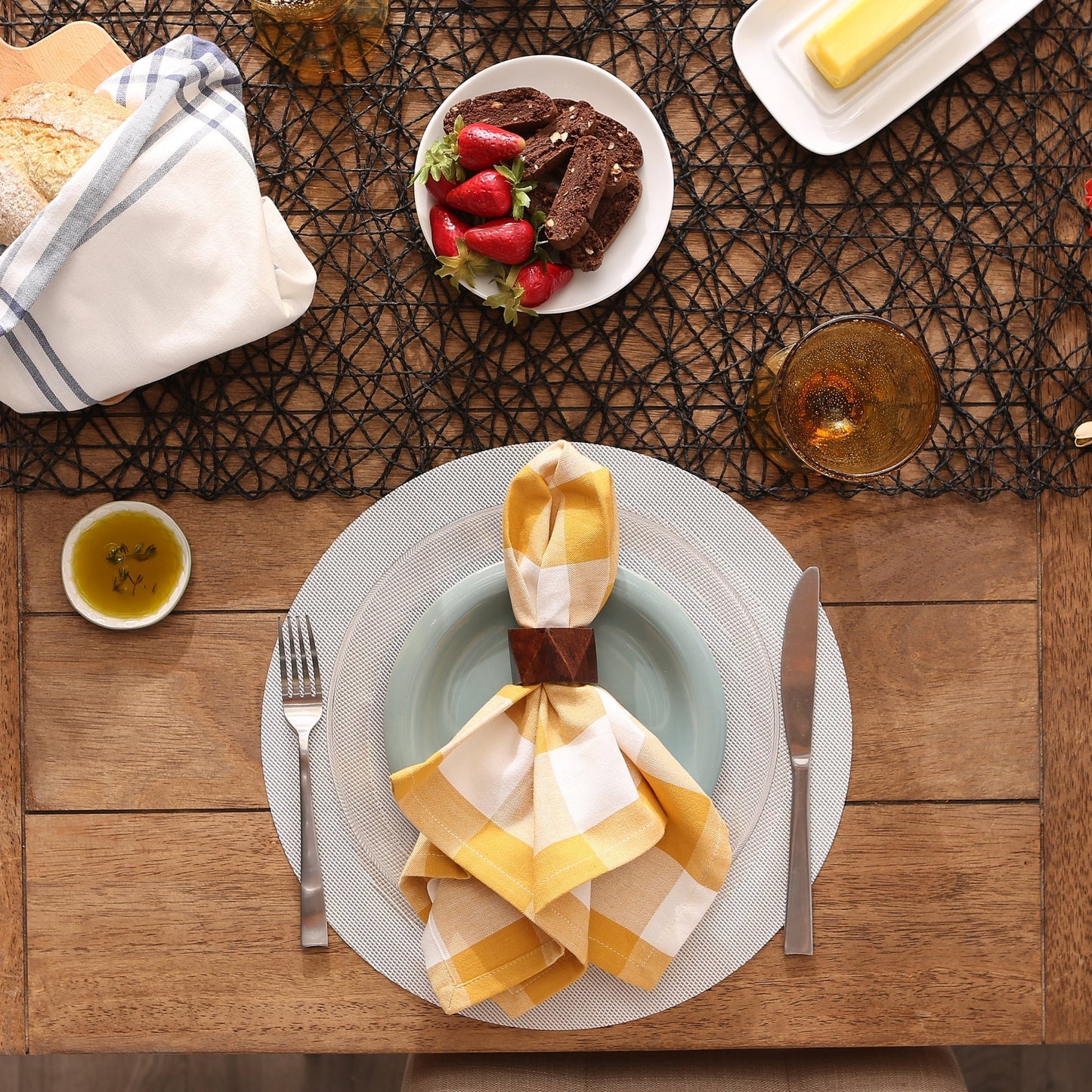 White Round  Double-Frame Placemats, Set Of 6