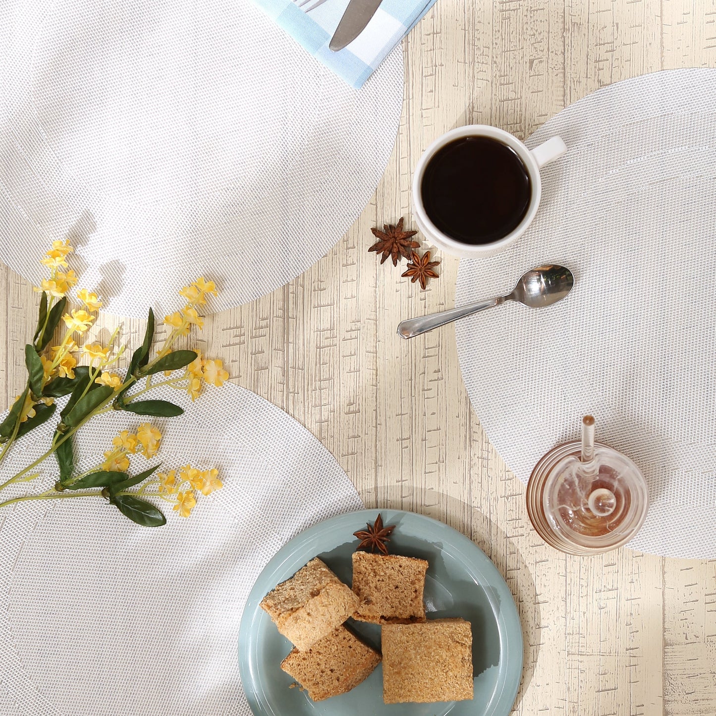 White Round  Double-Frame Placemats, Set Of 6