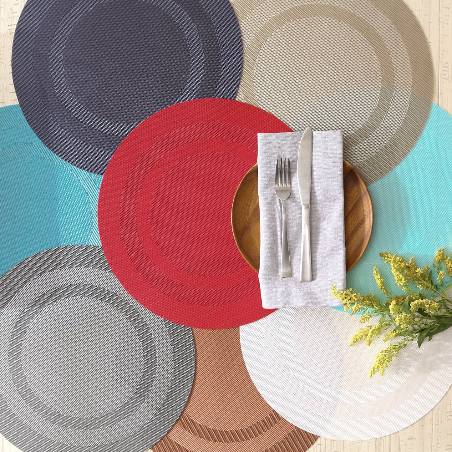 White Round  Double-Frame Placemats, Set Of 6