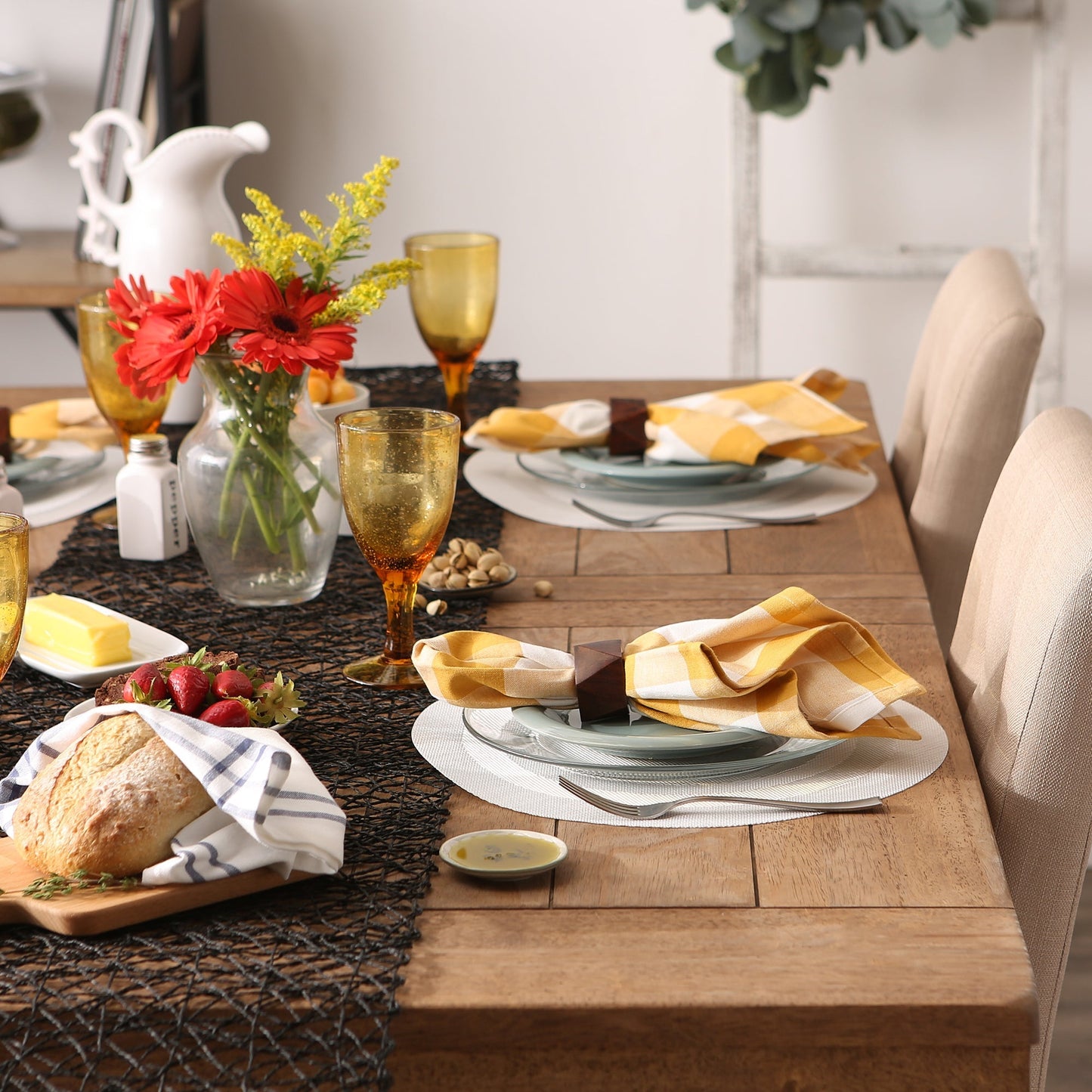 White Round  Double-Frame Placemats, Set Of 6