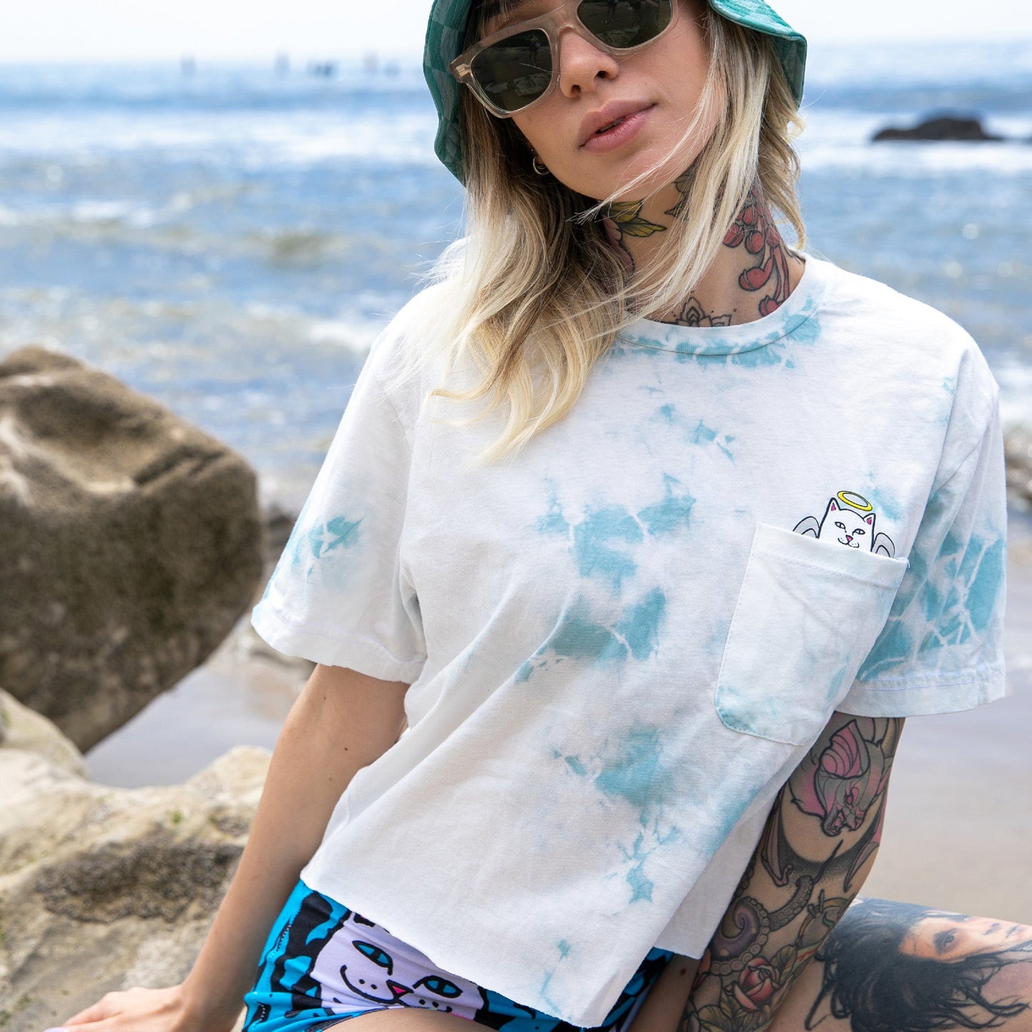 Lord Angel Pocket Crop Tee (Light Blue Lightning Wash)