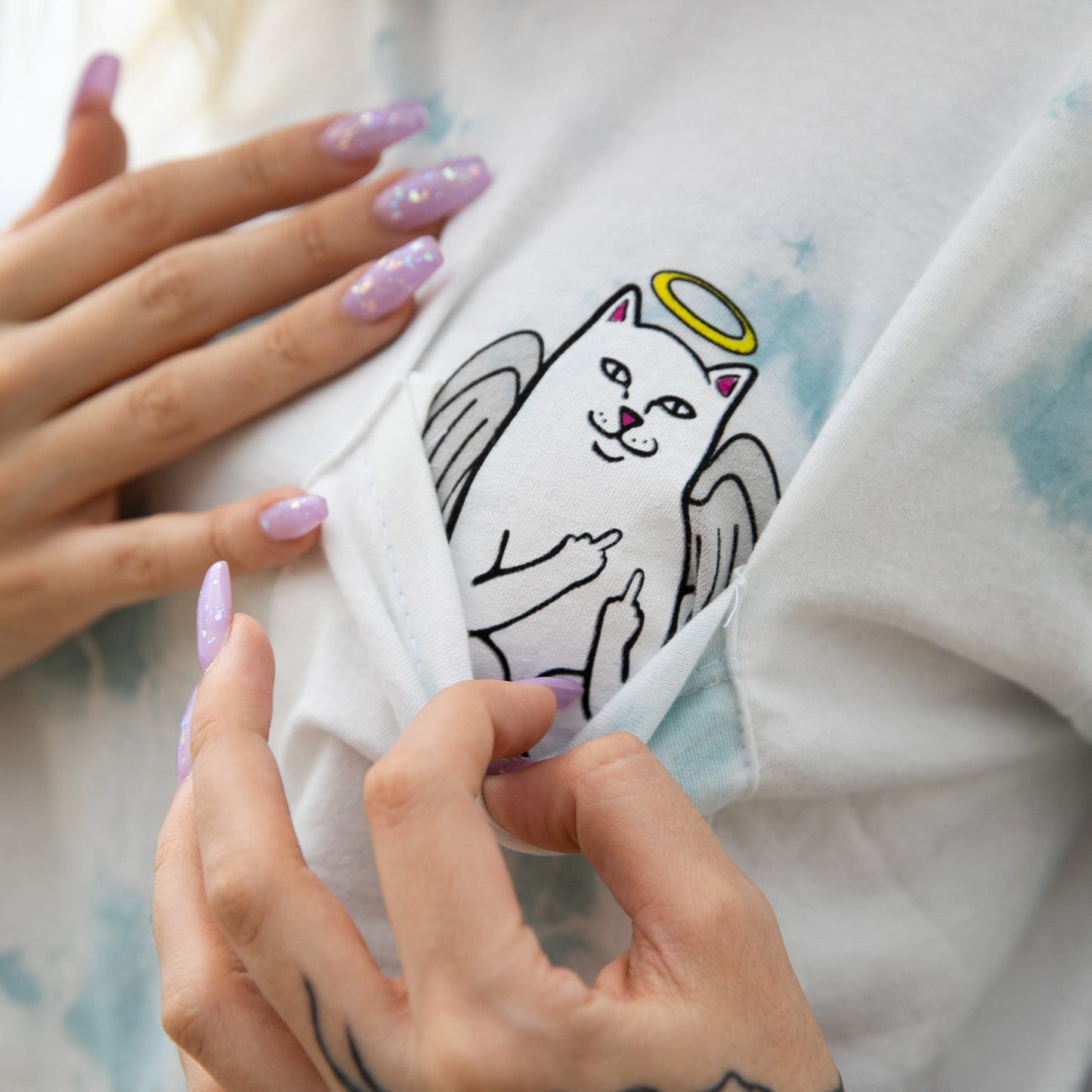 Lord Angel Pocket Crop Tee (Light Blue Lightning Wash)