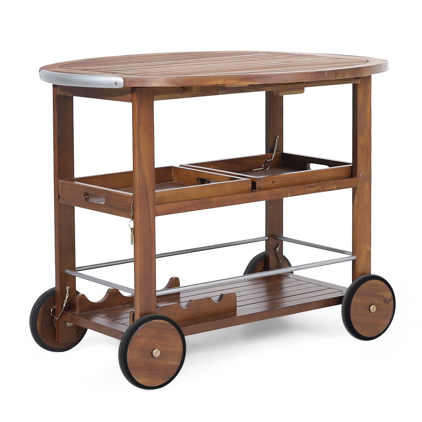 Wood and Aluminum Bar Cart with Two Shelves