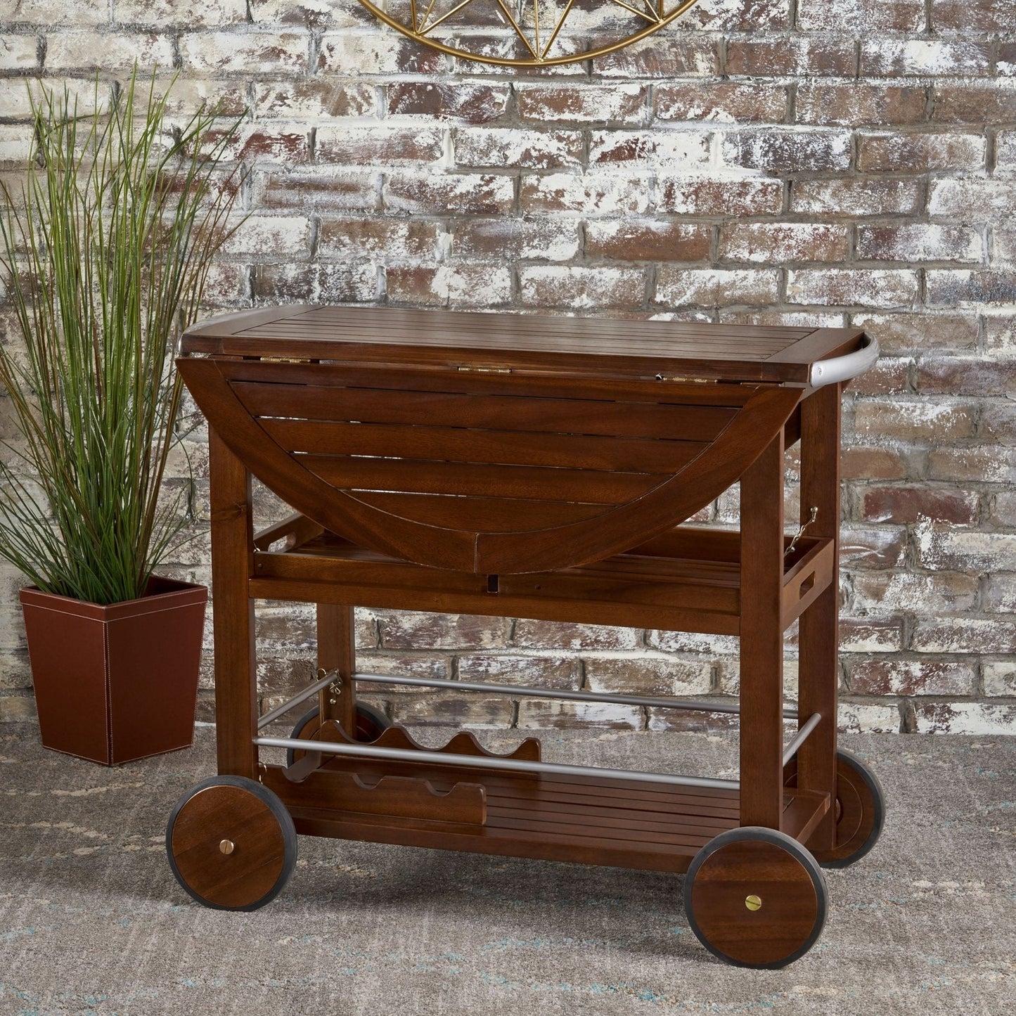 Wood and Aluminum Bar Cart with Two Shelves