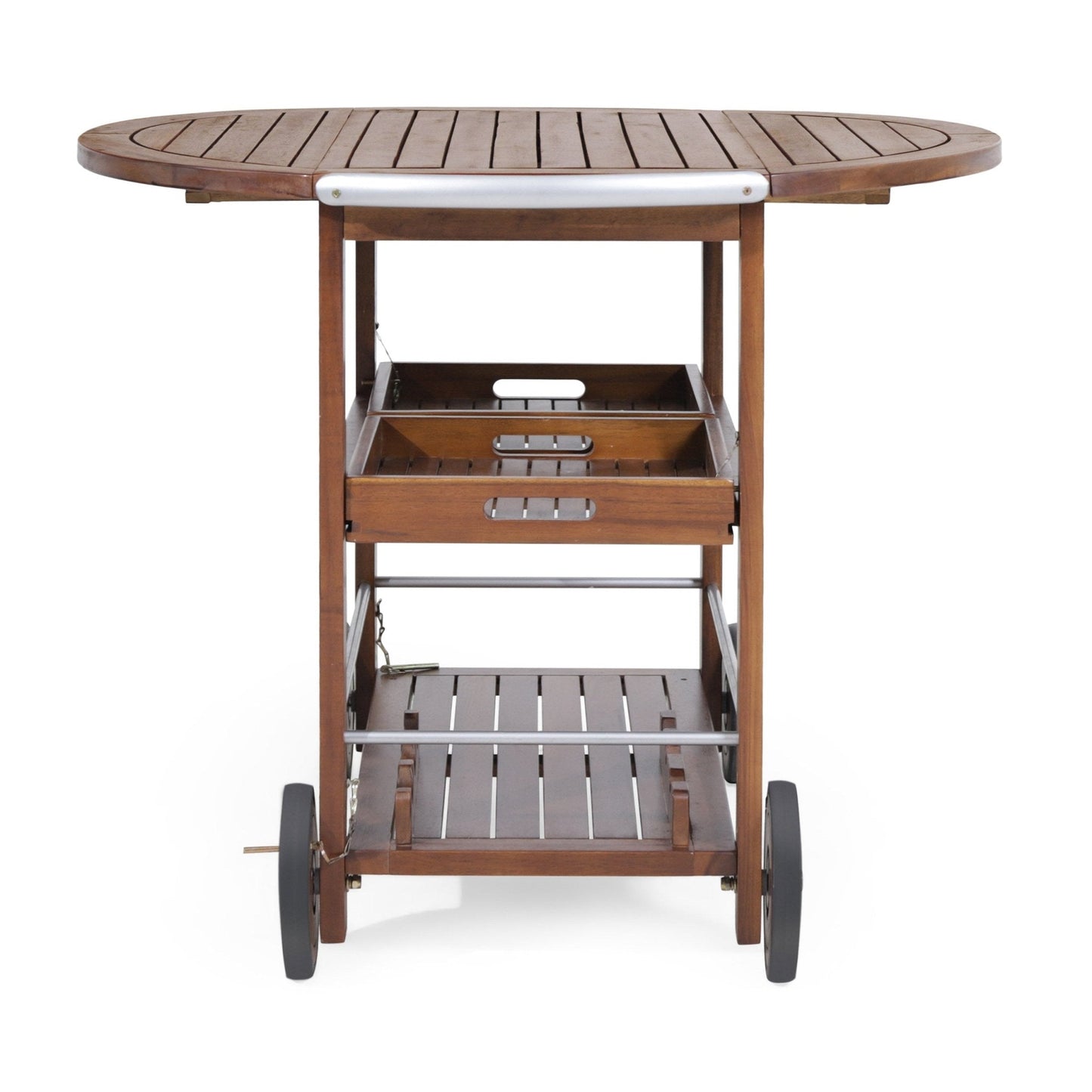 Wood and Aluminum Bar Cart with Two Shelves