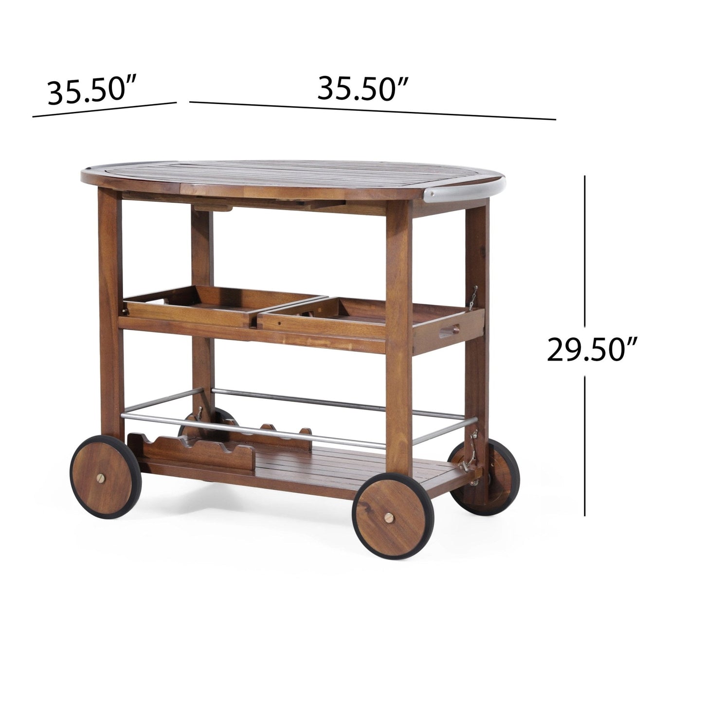Wood and Aluminum Bar Cart with Two Shelves