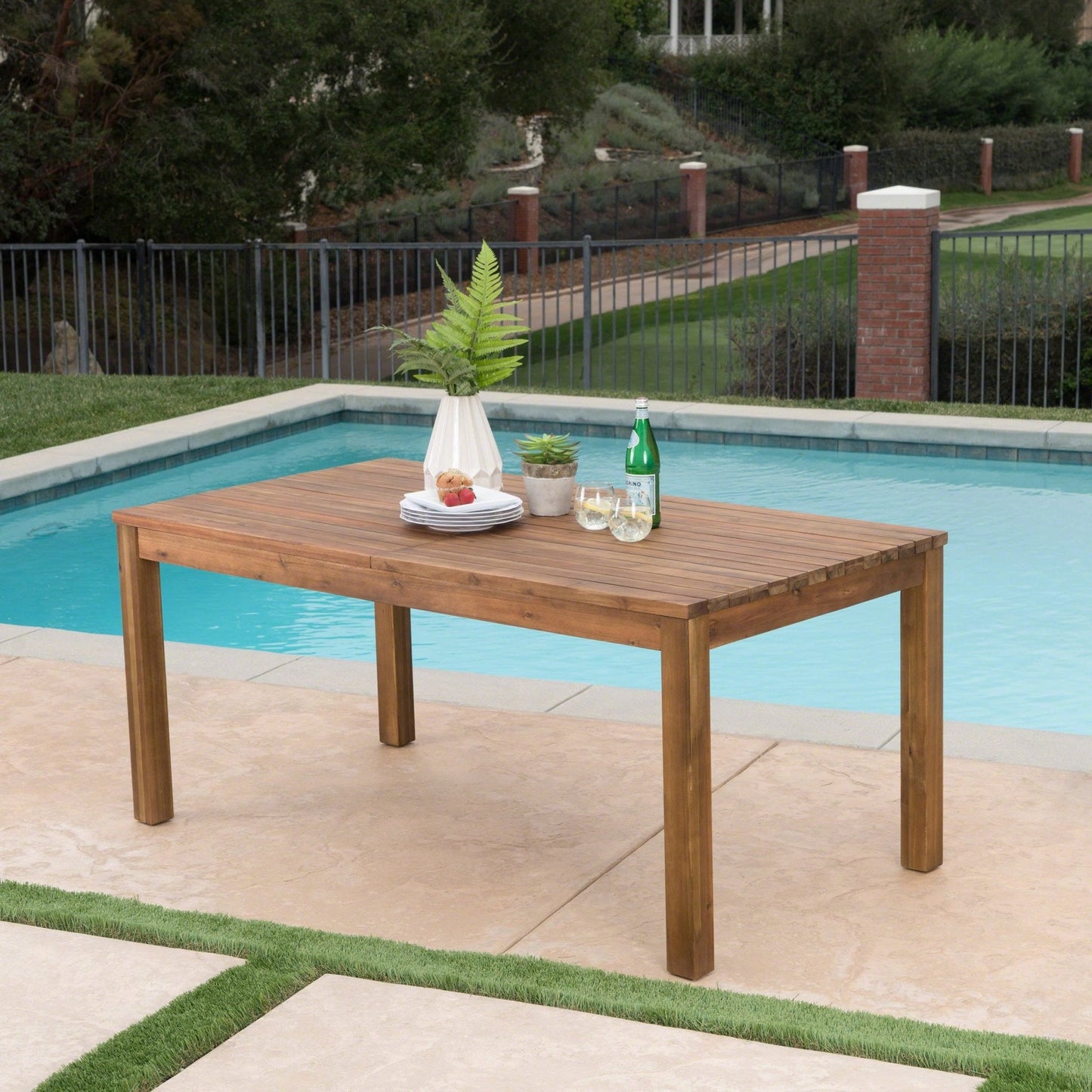 Wooden Dining Table with Adjustable Top Table and Slat Design