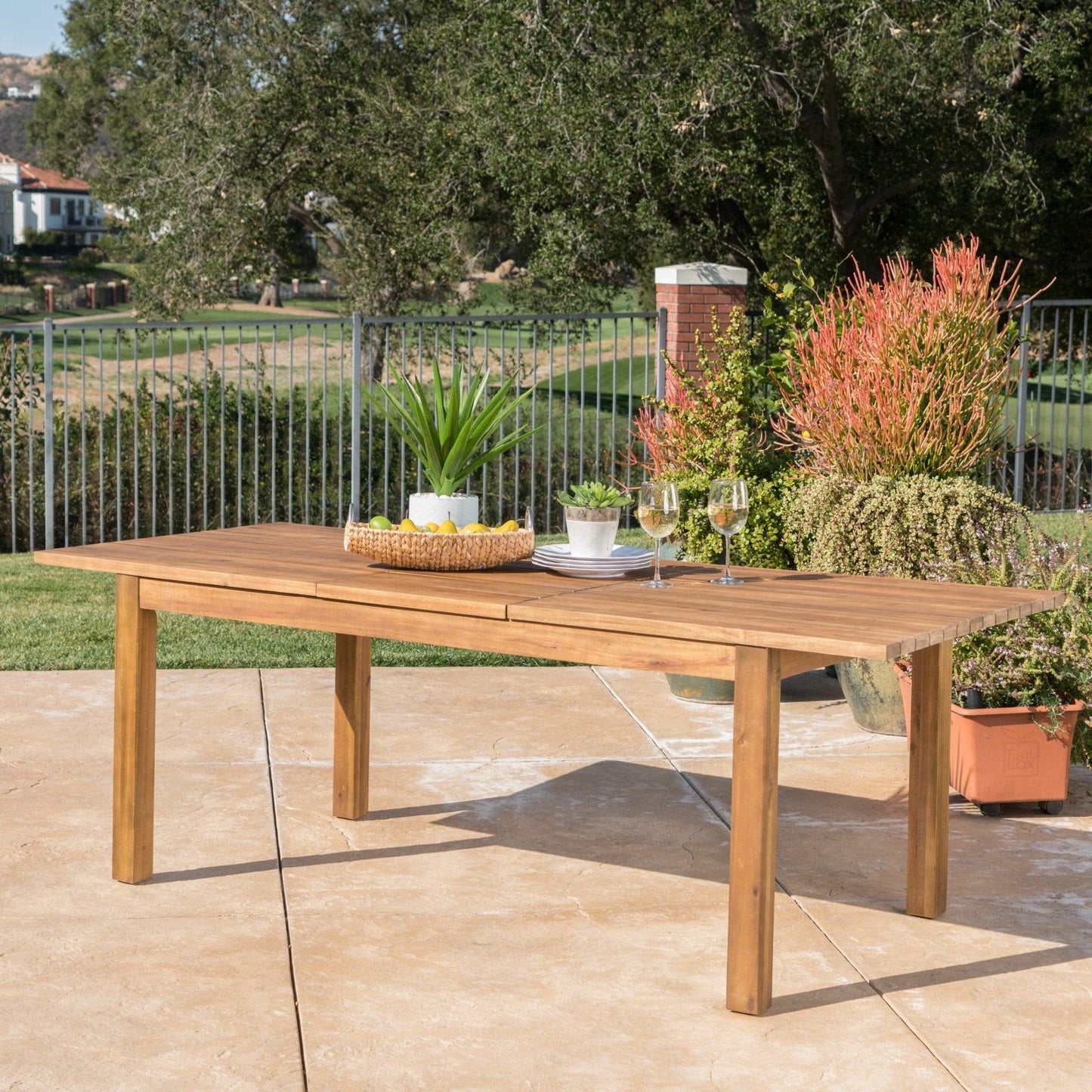 Wooden Dining Table with Adjustable Top Table and Slat Design