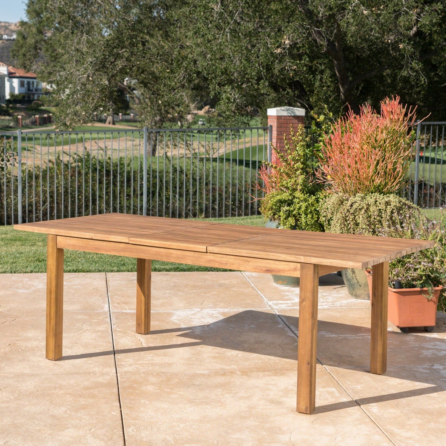 Wooden Dining Table with Adjustable Top Table and Slat Design
