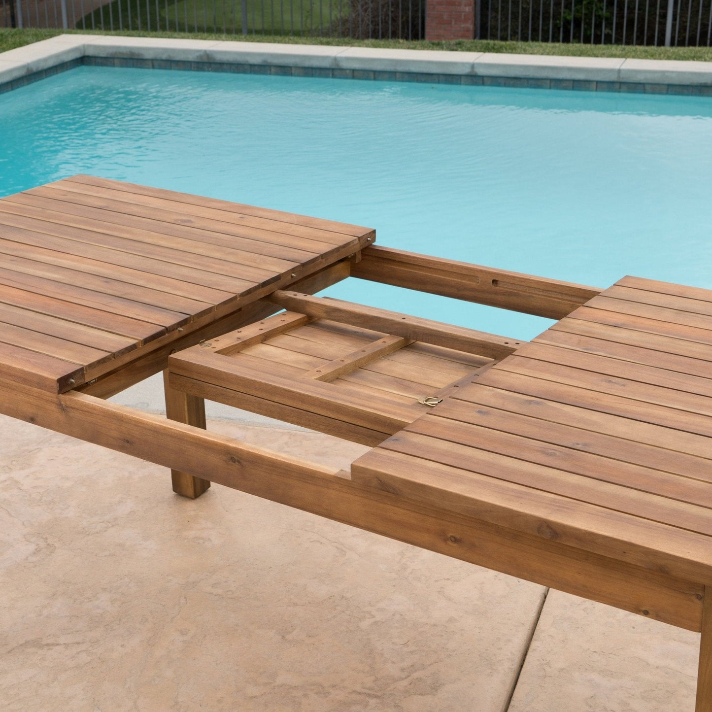 Wooden Dining Table with Adjustable Top Table and Slat Design