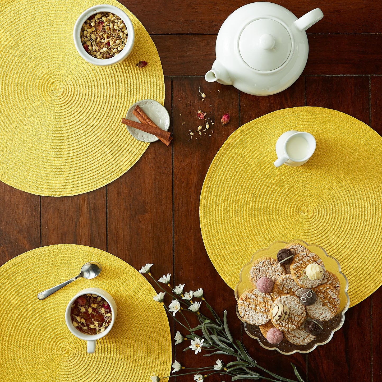 Yellow Round Woven Placemats, Set Of 6