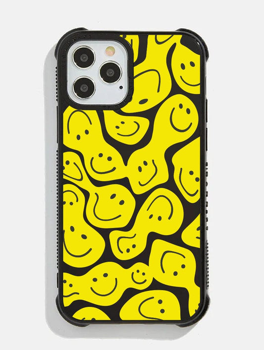 Yellow Warped Happy Face Shock iPhone Case